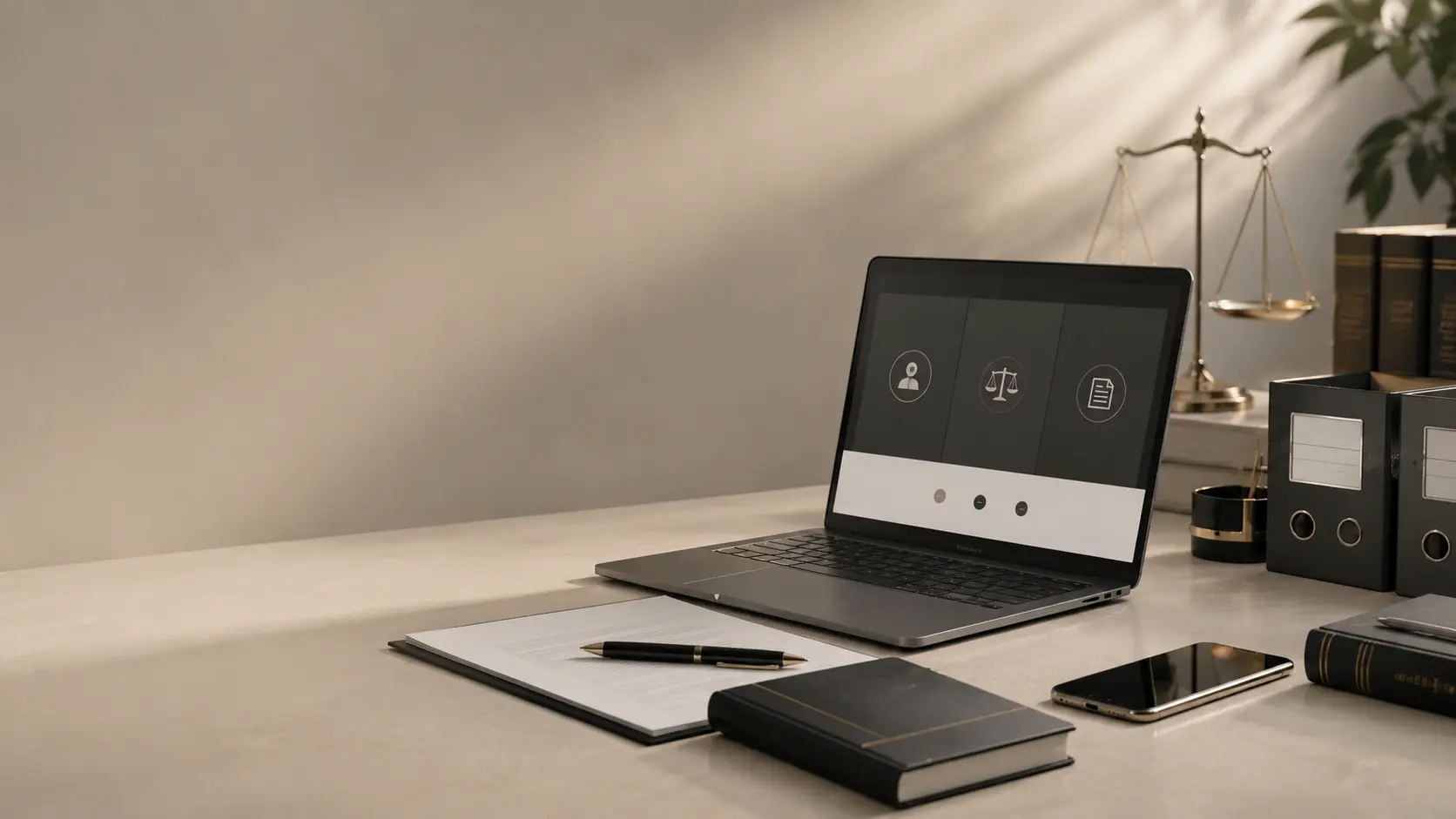 Laptop prepared for an online legal consultation